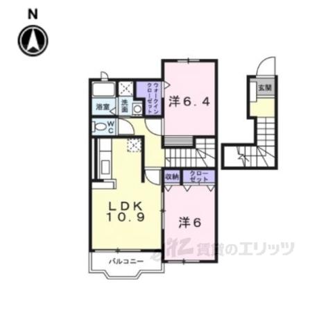 近鉄大阪線 築山駅 徒歩4分 2階建 築21年(2LDK/2階)の間取り写真