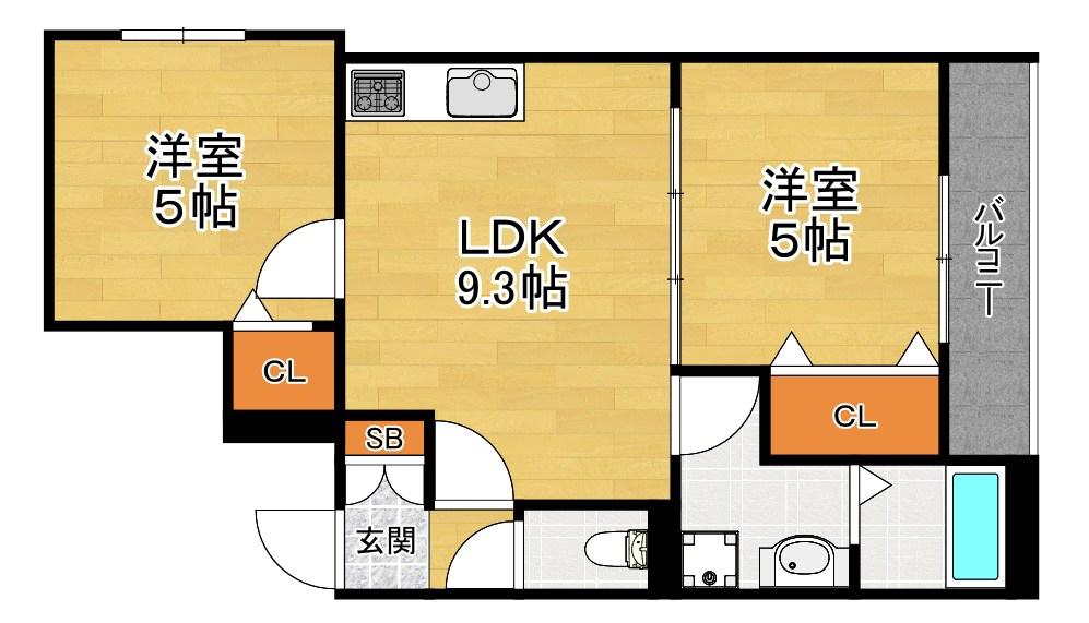 クリエオーレ星田(2LDK/3階)の間取り写真