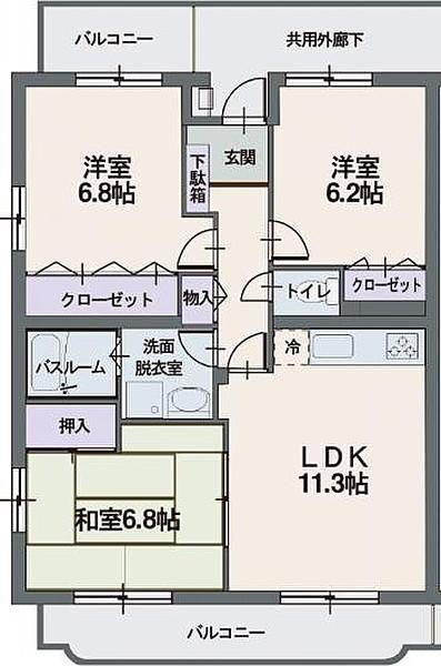 エルミタージュ香貫(3LDK/2階)の間取り写真