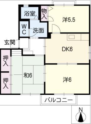 サニーファイブ A棟(3DK/2階)の間取り写真
