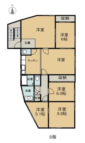 田部ビル(5LDK/3階)の間取り写真