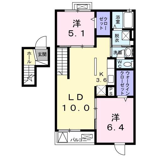 ヴォワ ラクテ サウス(2LDK/4階)の間取り写真