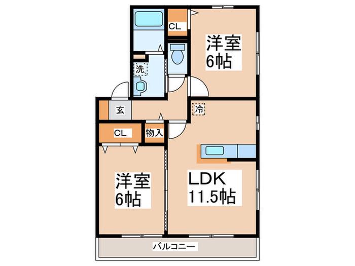 プリーマヴェールA(2LDK/1階)の間取り写真