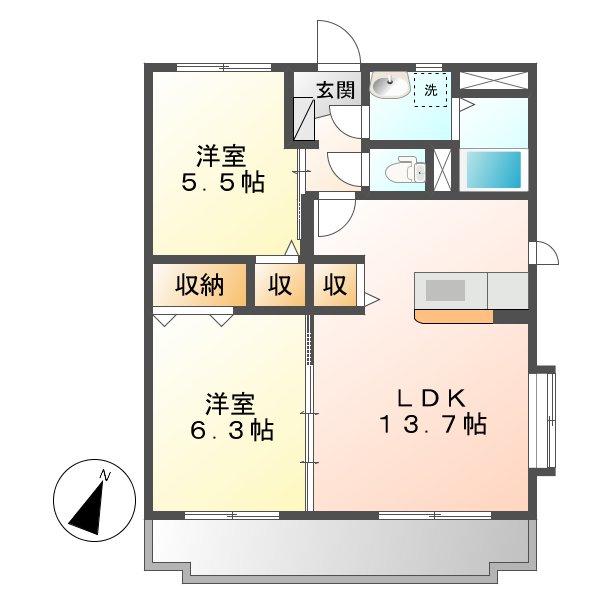 グランコート(2LDK/3階)の間取り写真