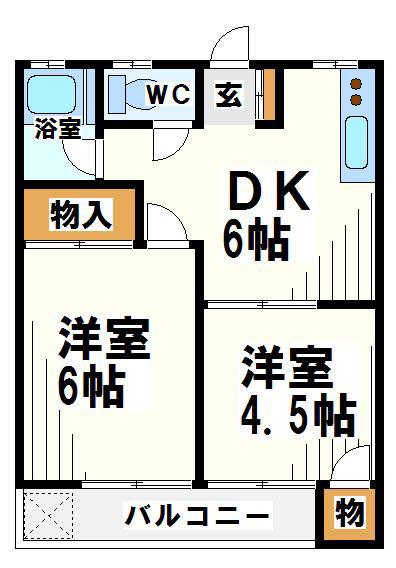カーサ・キシ(2DK/2階)の間取り写真