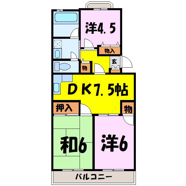 ダイヤモンドマンション1号館(3LDK/4階)の間取り写真