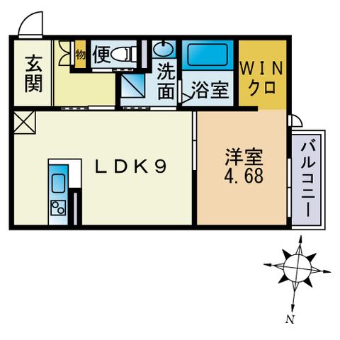 トリファイン福岡空港前(1LDK/3階)の間取り写真