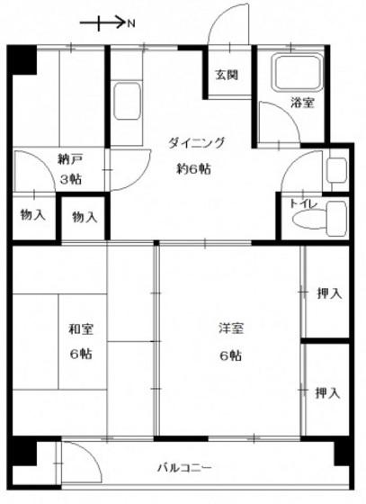 西本ビル(2SDK/4階)の間取り写真