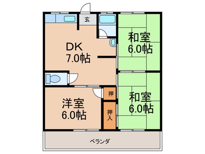 コーポ川頭(3DK/2階)の間取り写真