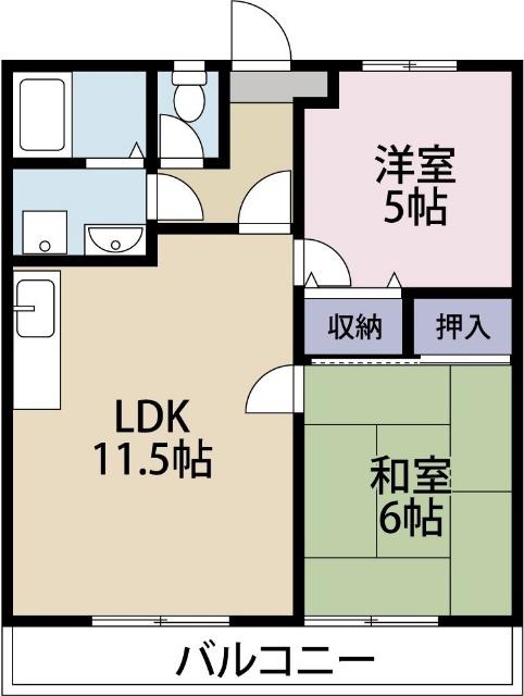 プランドゥール月ノ輪A(2LDK/1階)の間取り写真