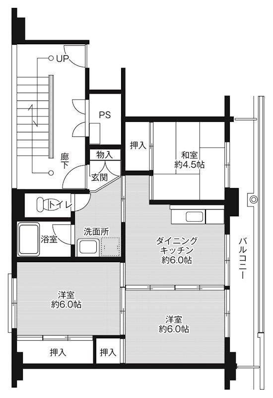 ビレッジハウス八田1号棟(3DK/1階)の間取り写真