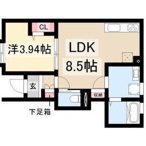 リーブルファイン日比津町2号棟(1LDK/1階)の間取り写真