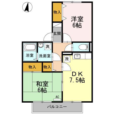 セジュールシマダB棟(2DK/2階)の間取り写真