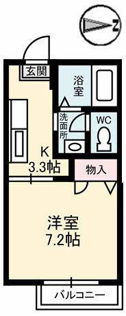 アルカディア I棟(1K/1階)の間取り写真