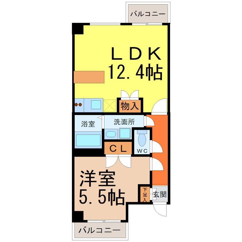 レジディア久屋大通II(1LDK/4階)の間取り写真