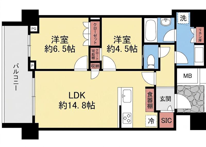 ザタワー横浜北仲(2LDK/10階)の間取り写真