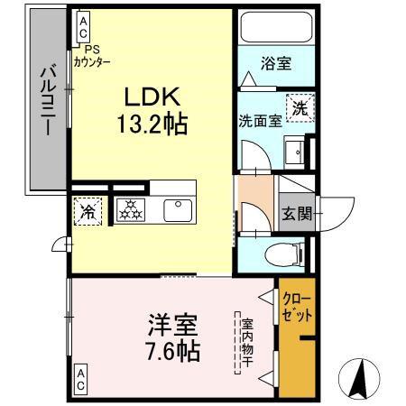 D-HILLS原島町(1LDK/2階)の間取り写真