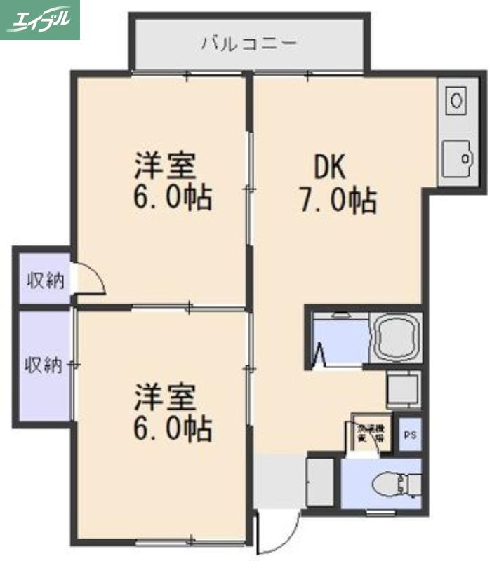 吉備津グリーンハイツ(2DK/2階)の間取り写真