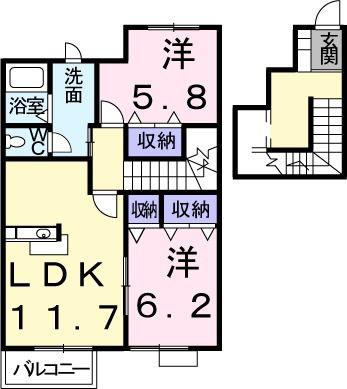 ブルックハイツV(2LDK/2階)の間取り写真