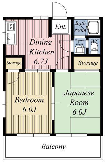 サンライズ中村3号棟(2DK/2階)の間取り写真
