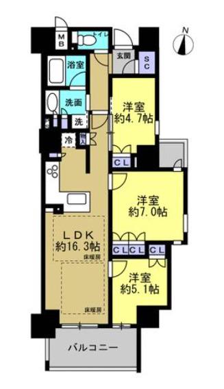 ジアーバネックス生駒(3LDK/9階)の間取り写真