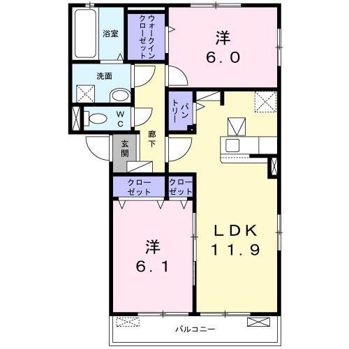 ポーラスターI(2LDK/1階)の間取り写真