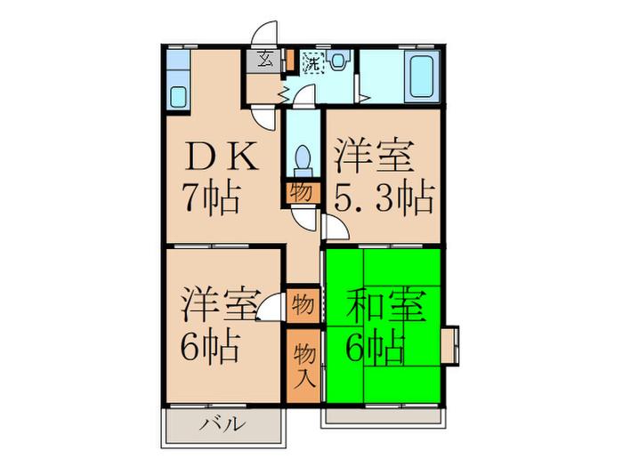 グリーンハイツC棟(3DK/2階)の間取り写真