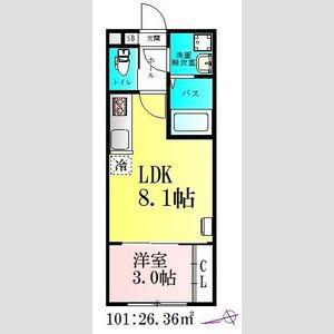 河原町レジデンスB棟(1LDK/1階)の間取り写真