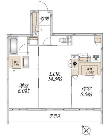 川口市飯原町メゾン 南棟(2LDK/1階)の間取り写真