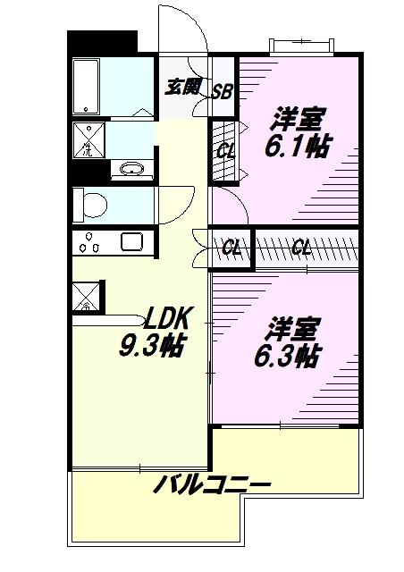 PLENDYーHILLS高幡不動(2LDK/2階)の間取り写真