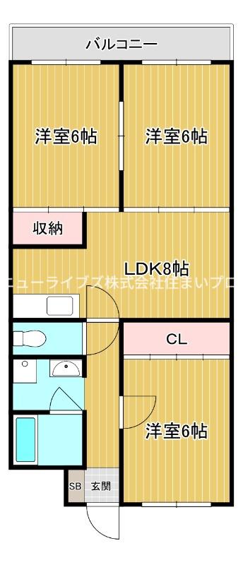 シャトー東寝屋川(3LDK/4階)の間取り写真