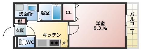 ラ・メール本町(1K/3階)の間取り写真