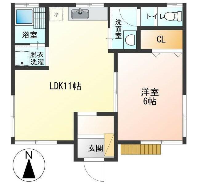 フリーデ国立(1LDK/1階)の間取り写真