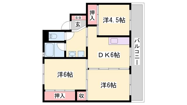 ビレッジハウス三草(3DK/2階)の間取り写真