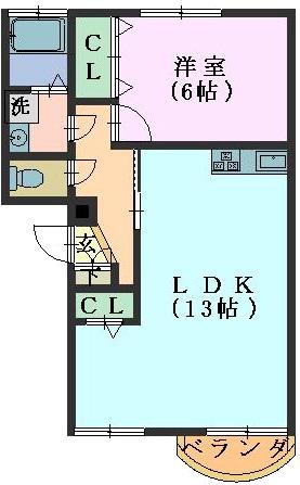 鹿子マンション(1LDK/2階)の間取り写真