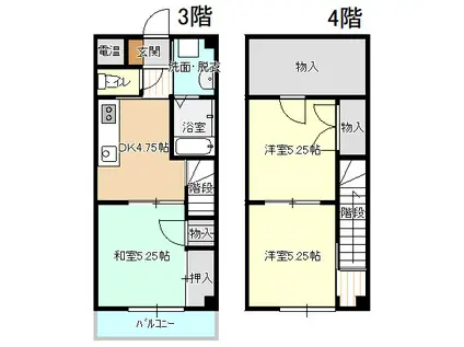 さくらB D(3DK/3階)の間取り写真