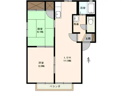 メルベーユ綾中II(2LDK/2階)の間取り写真