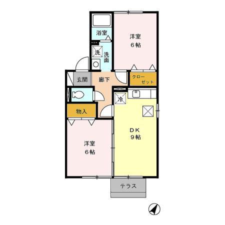 ベルドミール岡 B(2DK/1階)の間取り写真