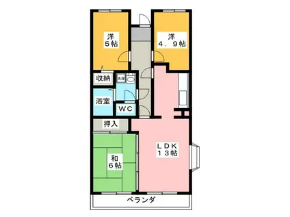 シャルム春日部(3LDK/5階)の間取り写真