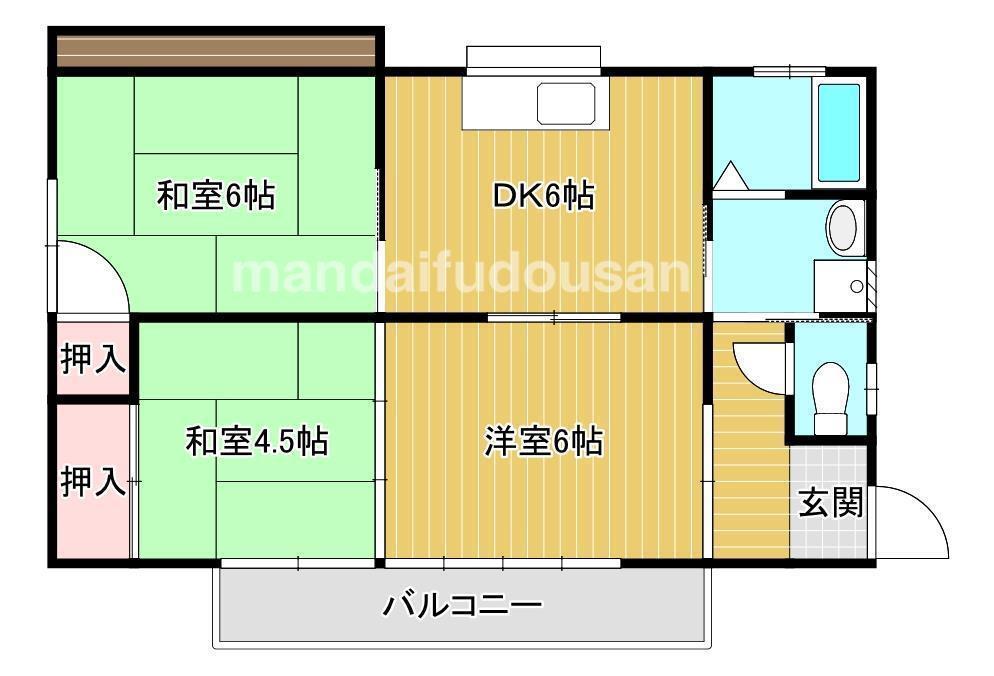 宮崎県都城市 2階建 築33年(3DK/2階)の間取り写真