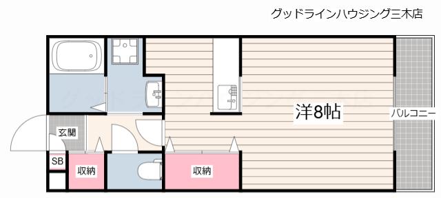 サザンクロス(1K/2階)の間取り写真