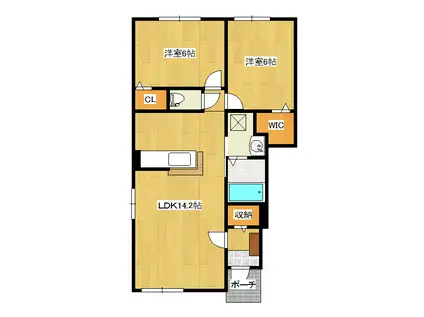 ル・レーヴII(2LDK/1階)の間取り写真