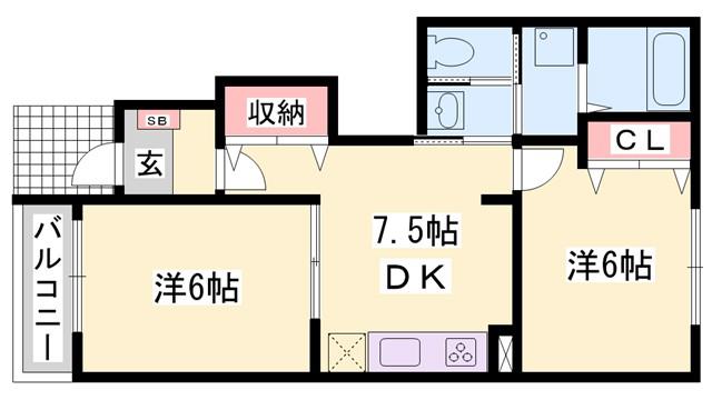 アルコバレーノII(2DK/1階)の間取り写真