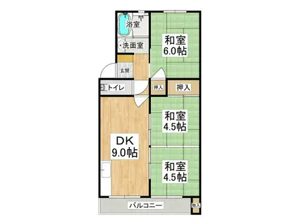 垂水農住団地(3LDK/3階)の間取り写真