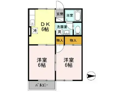 プレジール学南A棟(2DK/2階)の間取り写真