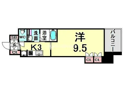 アルファレガロ神戸ウエスト(1K/9階)の間取り写真