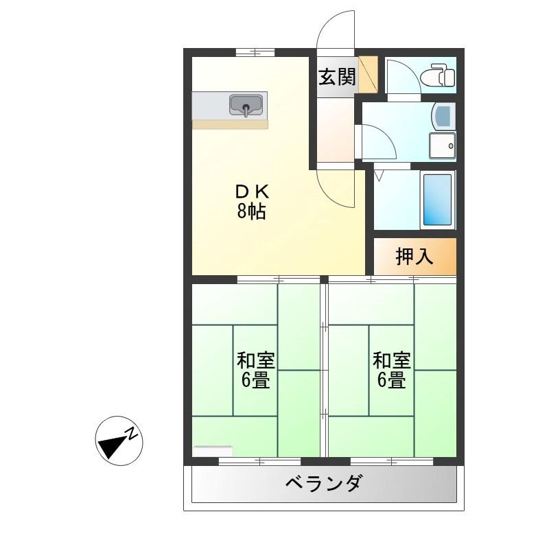 プラチナパレス宇都宮(2DK/4階)の間取り写真