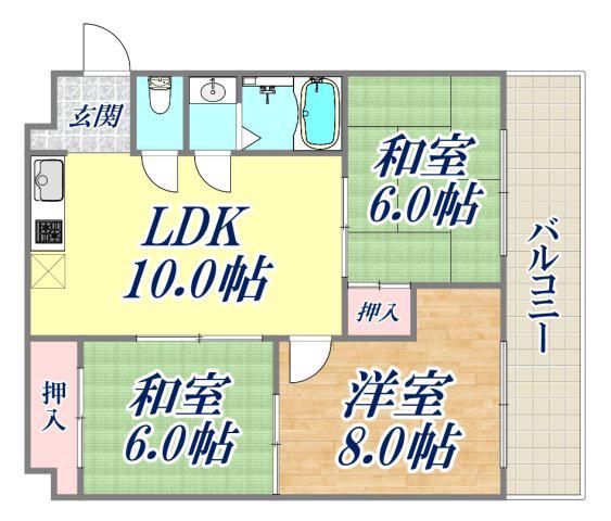 ダイバーシティ神戸長田A棟(3LDK/3階)の間取り写真