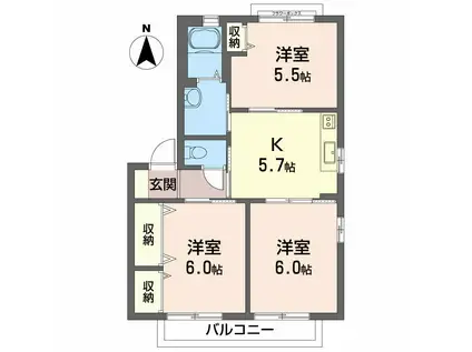 シャーメゾン大原 B棟(3K/1階)の間取り写真