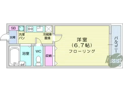 ワカユーヒルズ(1K/2階)の間取り写真